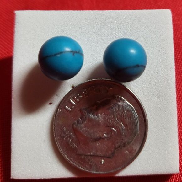 Natural Blue Howlite Gemstone Round Bead Ball Stud Earrings - Picture 6 of 7